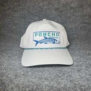 Poncho Outdoors Snapback Cap Tarpon Fish Embroidered Rope White